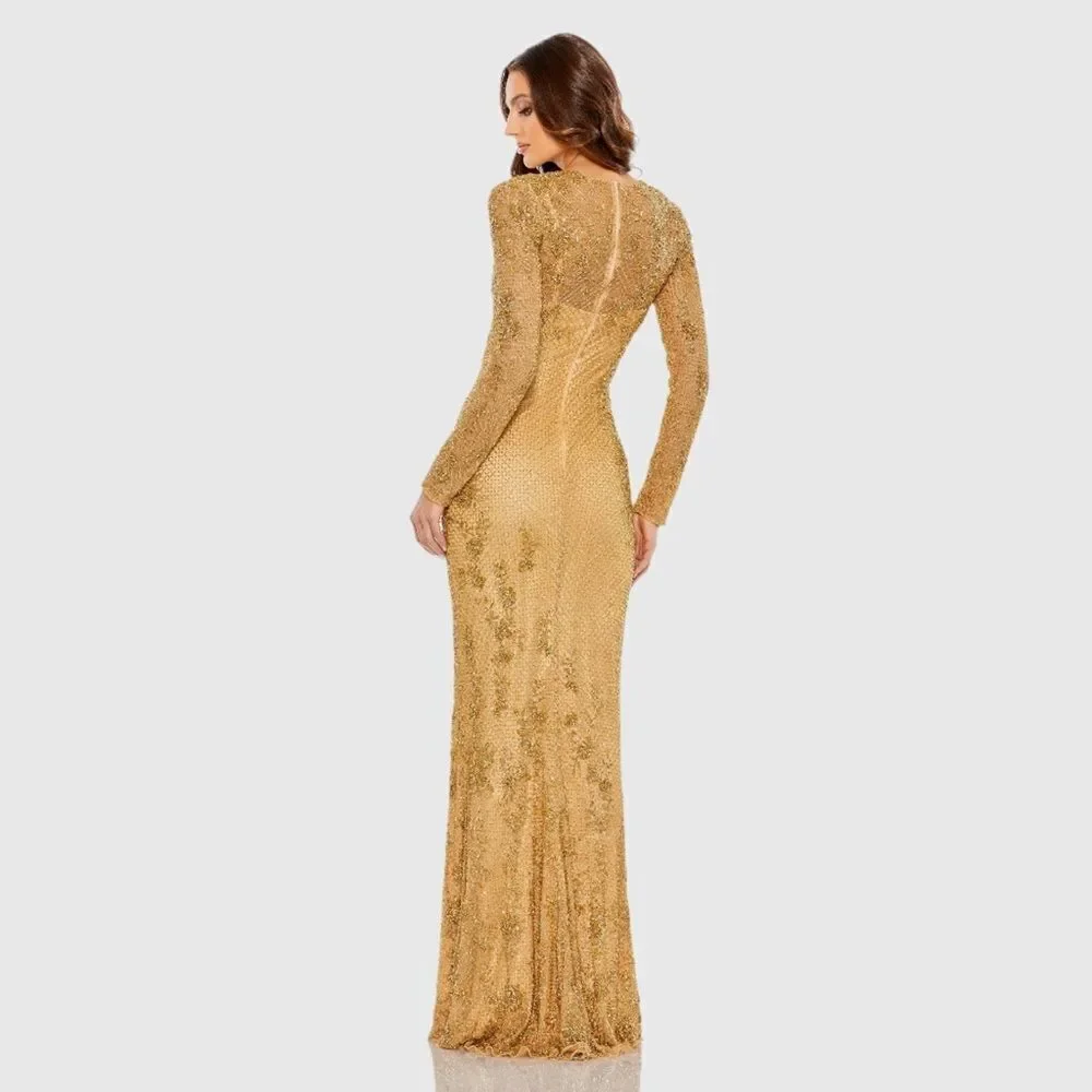 MAC DUGGAL 5504 Long Sleeve Embellished Evening Gown Dress FLAW